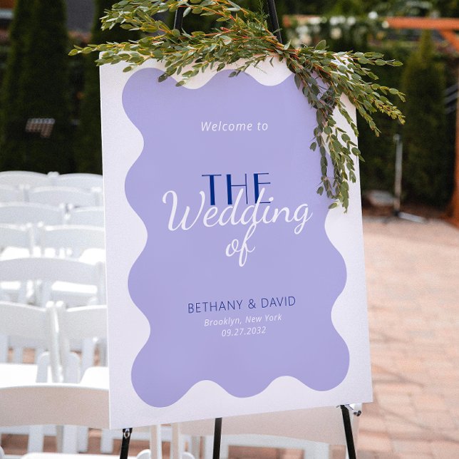 Modern Blue Lavender Wave Wedding Welcome Sign (Creator Uploaded)