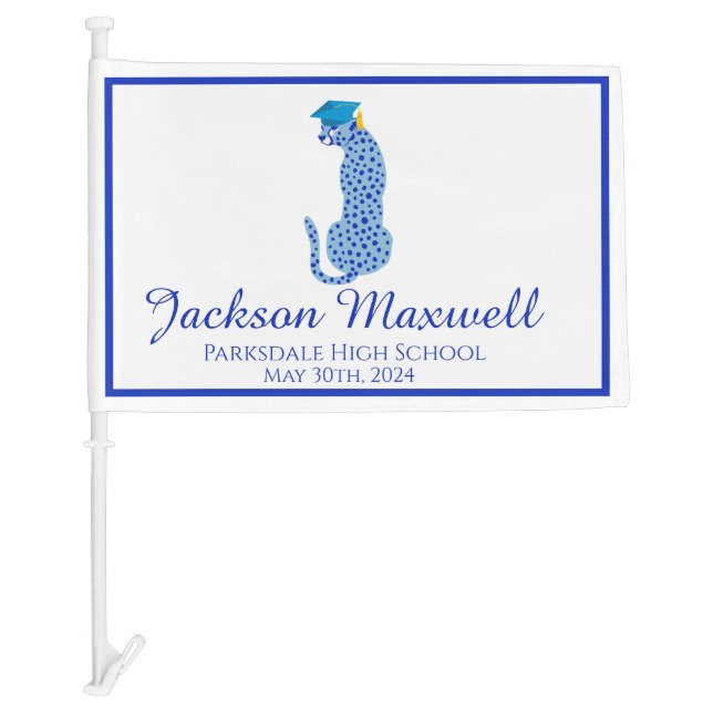 Modern Blue Leopard  Car Flag (Front)