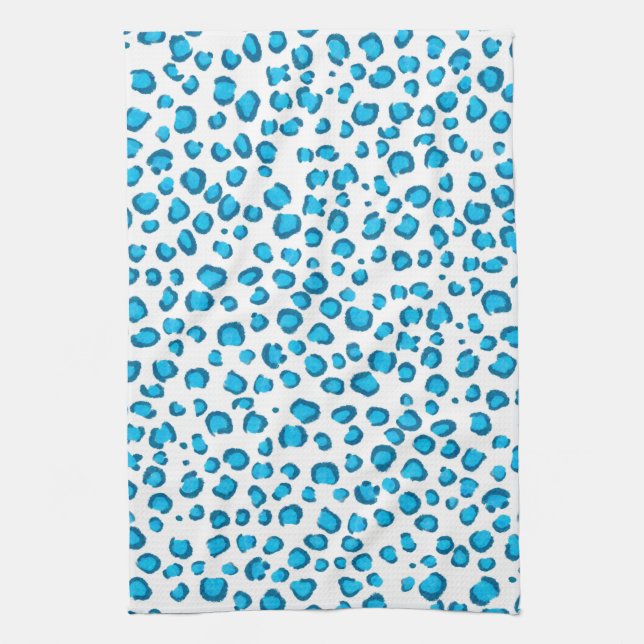 Modern Blue Leopard Pattern Animal Print Kitchen Towel (Vertical)