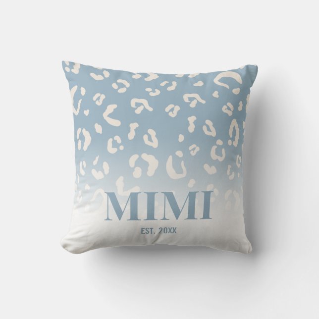 Modern Blue Leopard Pattern Personalized Mimi Throw Pillow (Front)