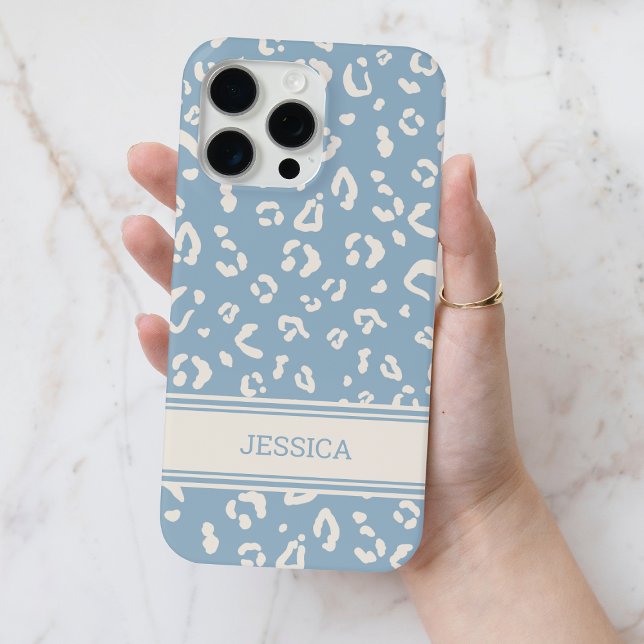 Modern Blue Leopard Pattern with Personalized Name Case-Mate iPhone Case (Modern Blue Leopard Pattern with Personalized Name Case-Mate iPhone Case)