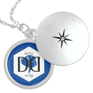 Modern Blue "Let's Love Our Dogs" Locket Customiza Necklace