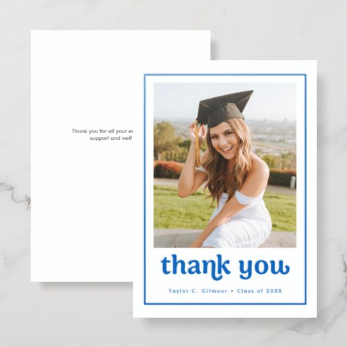 Modern Blue Letterpress Graduation Photo Cards
