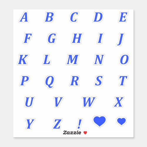 Modern Blue Letters  Monogram Alphabet Stickers