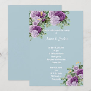 Modern Blue Lilac Purple floral ELEGANT WEDDING Invitation