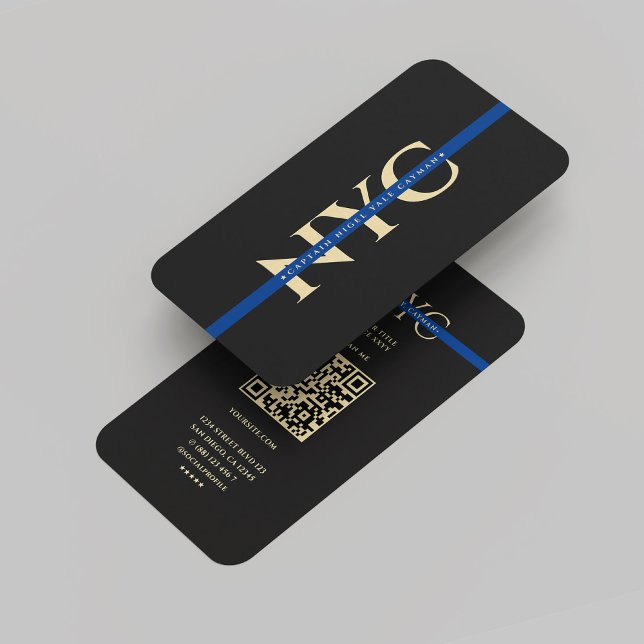 Modern Blue Line Law Enforcement Monogram  Business Card (Modern Blue Line Law Enforcement Monogram Gold Business Card
)