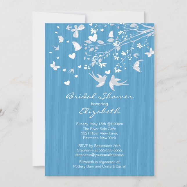 Modern Blue Love Birds Bridal Shower Invitation (Front)