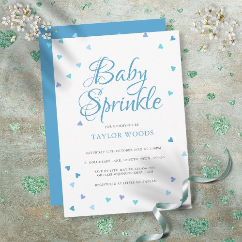 Modern Blue Love Hearts Baby Boy Sprinkle  Shower Invitation