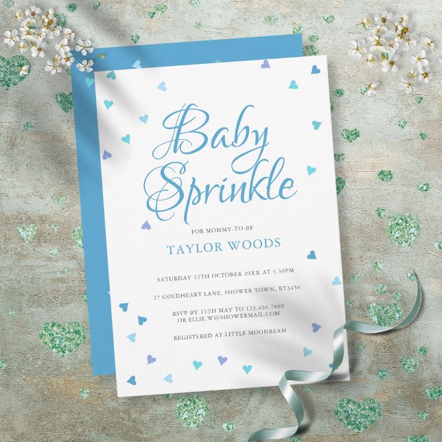 Modern Blue Love Hearts Baby Boy Sprinkle Shower Invitation (Creator Uploaded)