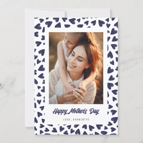 Modern Blue Love Hearts Photo Happy Mothers Day Card