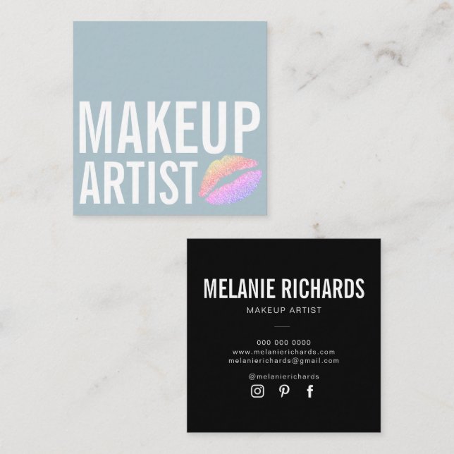 Modern blue makeup beauty  square business card (Front/Back)