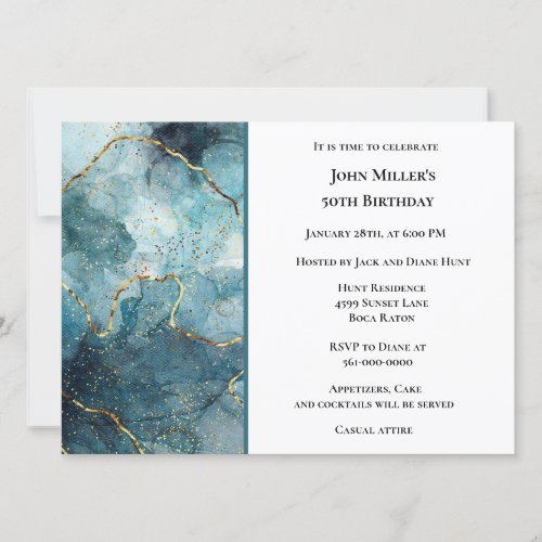 Modern Blue Marble Birthday Party  Invitation