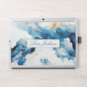 Modern blue Marble design personalized name HP Laptop Skin