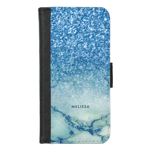 Modern Blue Marble  Glitter Ombre 2G iPhone 87 Wallet Case