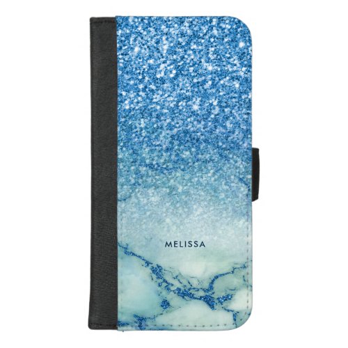 Modern Blue Marble  Glitter Ombre iPhone 87 Plus Wallet Case