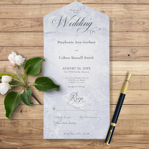 Modern Blue Marble Minimal No Dinner All In One Invitation