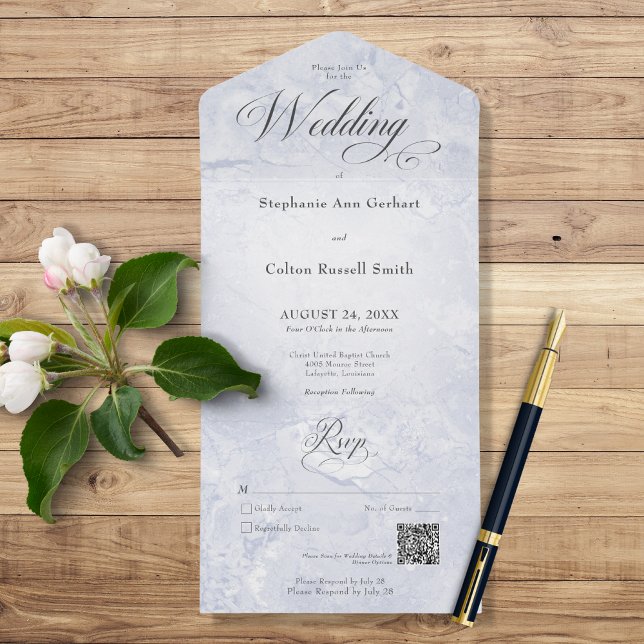 Modern Blue Marble Minimal QR Code All In One Invitation (Creator Uploaded)