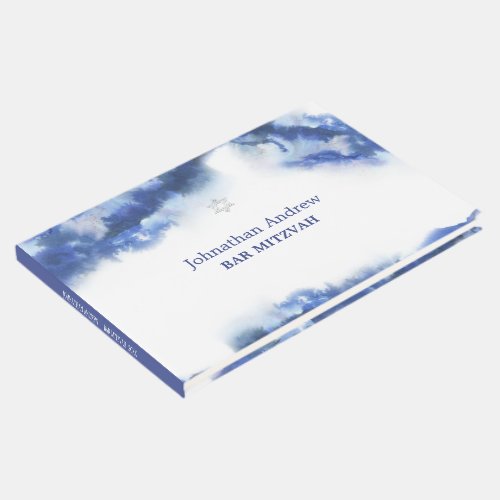 Modern Blue Marble Ocean Ombre Bar Mitzvah Guest Book
