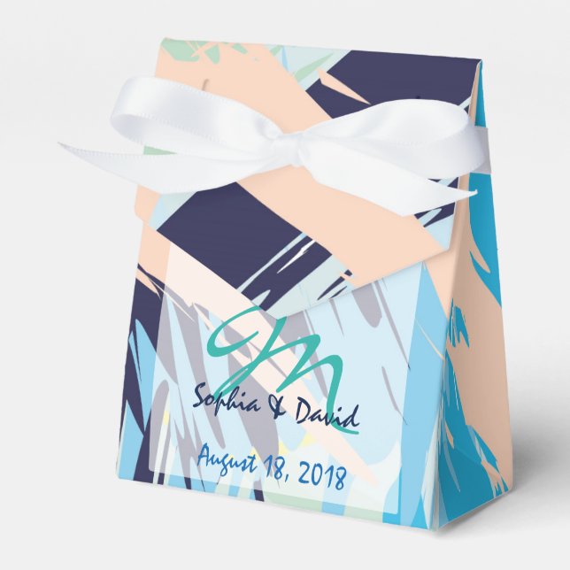 Modern Blue Maritime Monogram Wedding Favor Favor Boxes (Front Side)