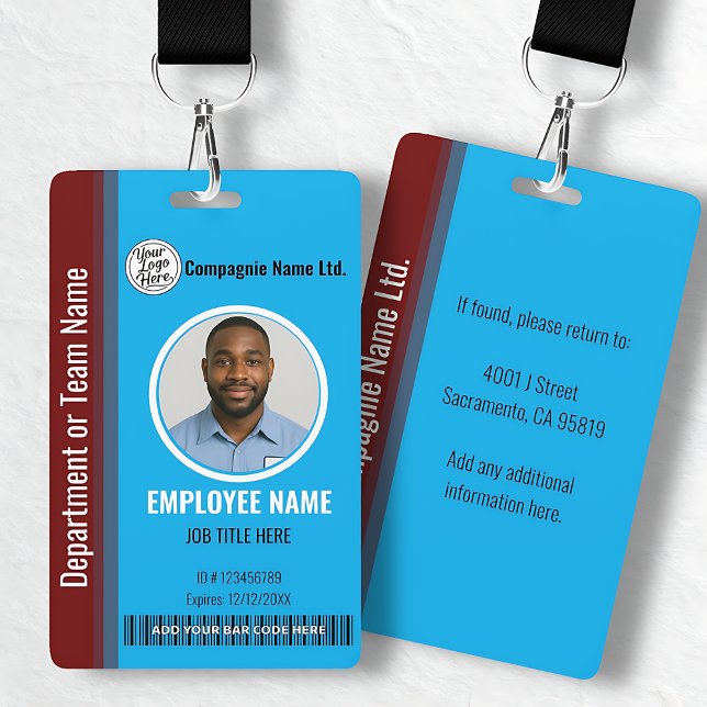 Modern Blue & Maroon Employee Professional ID Badge (Modern Blue & Maroon Employee Professional ID Badge)