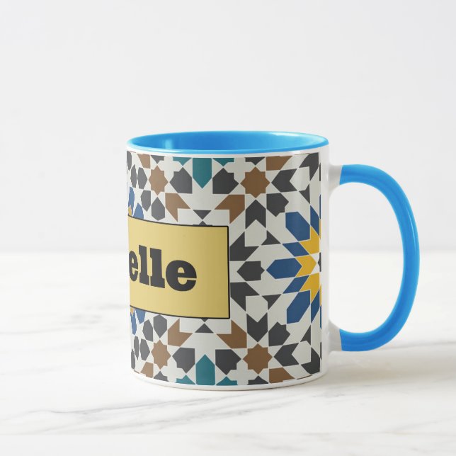 Modern Blue & Maroon Geometric Mug with Custom (Right)