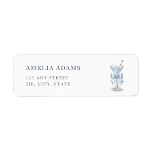 Modern Blue Martini Baby Shower Return Address Label
