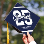 Modern Blue Masculine 2025 Graduation Cap Topper<br><div class="desc">Masculine graduation cap topper featuring a blue background that can be changed to fit your personal taste or match your school colors, with a bold white "25" emblazoned in the center, representing the class year and symbolizing the start of a new chapter in life. Plus sleek lines running across the...</div>