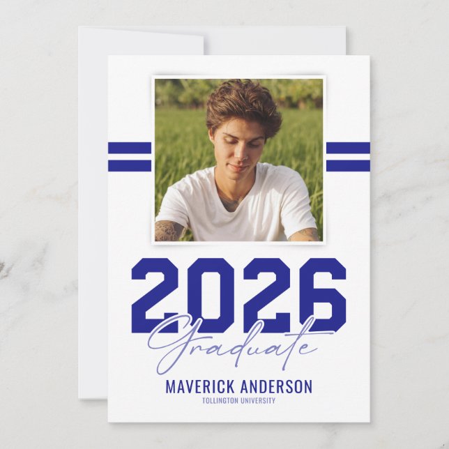 Modern Blue Masculine Photo Graduation Announcement (Front)