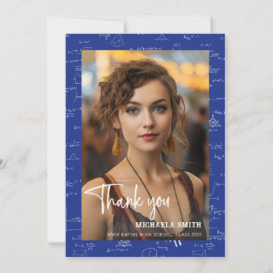 Modern Blue Math Script Photo Graduation Thank You Card