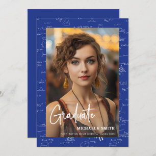 Modern Blue Math Script Photo Message Graduation Announcement