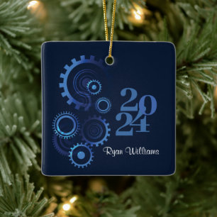 Modern Blue Mechanical Engineer Graduation Party Ceramic Ornament