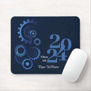 Modern Blue Mechanical Engineer Graduation Party Mouse Pad