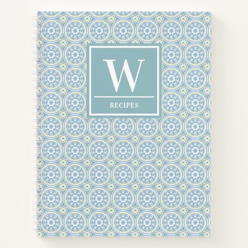 Modern Blue Medallion Monogram Kitchen Recipe Notebook