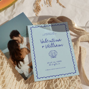 Modern Blue Mediterranean Shell Save The Date Invitation