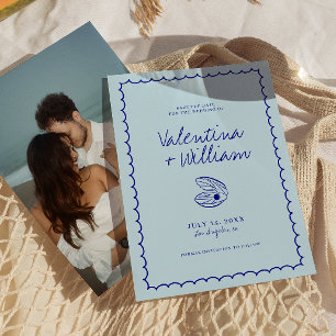 Modern Blue Mediterranean Shell Save The Date Invitation