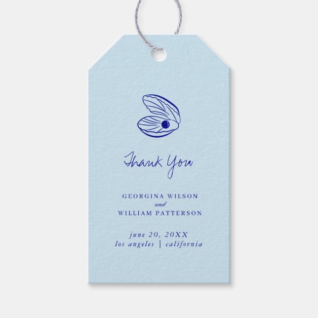 Modern Blue Mediterranean Shell Wedding Favor Tag (Front)