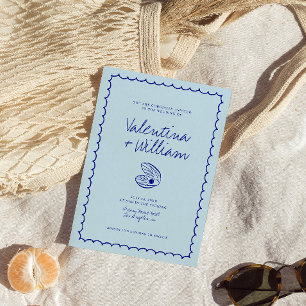 Modern Blue Mediterranean Shell Wedding Invitation