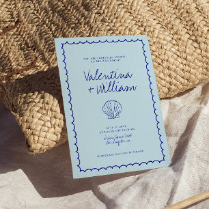 Modern Blue Mediterranean Shell Wedding Invitation