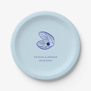 Modern Blue Mediterranean Shell Wedding  Paper Plates