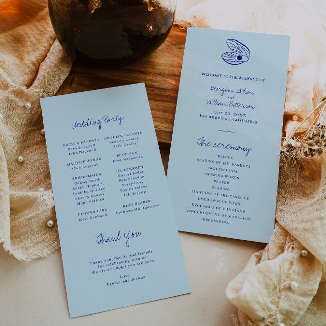 Modern Blue Mediterranean Shell Wedding Program (Creator Uploaded)