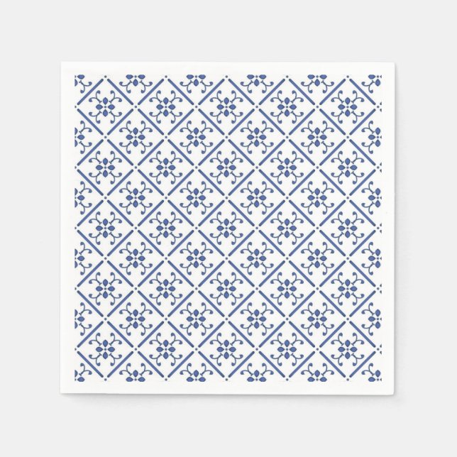 Modern Blue Mediterranean Tiles Napkins (Front)
