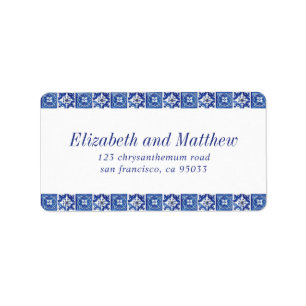 Modern Blue Mediterranean Wedding Return Address Label
