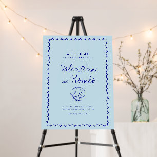 Modern Blue Mediterranean Wedding Welcome Sign