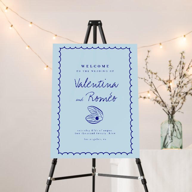 Modern Blue Mediterranean Wedding Welcome Sign (In Situ (Stand))