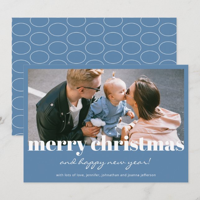 Modern Blue Merry Christmas Custom Photo Card  (Front/Back)