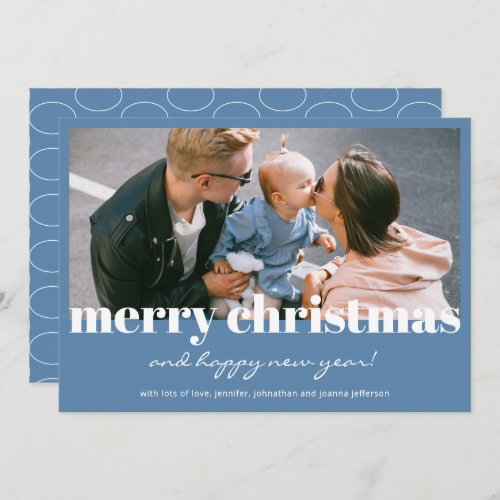 Modern Blue Merry Christmas Custom Photo Card 
