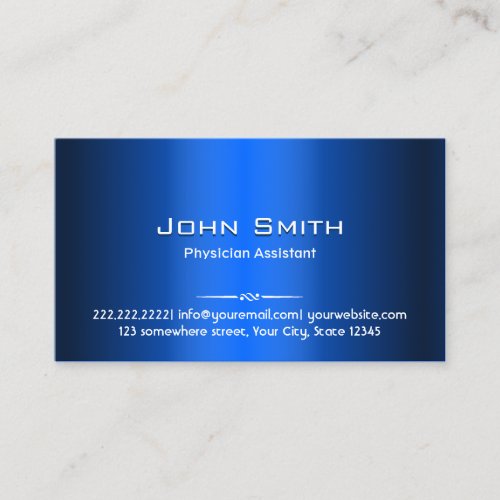 Modern Blue Metal Physician Assistant Business Card