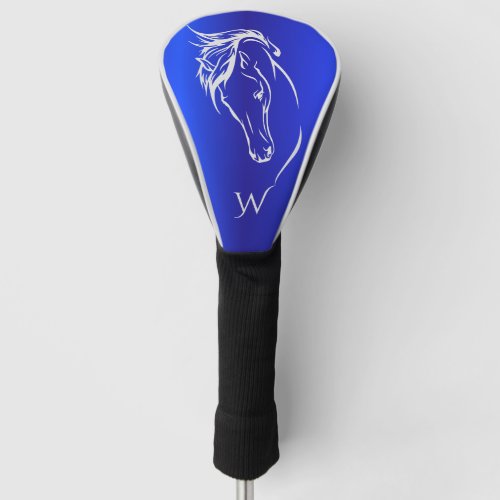 Modern Blue Metallic Horse Head Monogram Initial Golf Head Cover