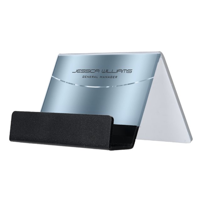Modern blue Metallic Looking Background  Desk Business Card Holder (Angled Front)