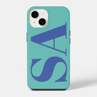 Modern blue minimal monogram iPhone 14 case